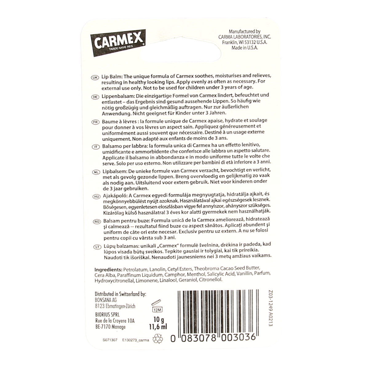 Carmex Lip balm classic tube 10.00 Gram