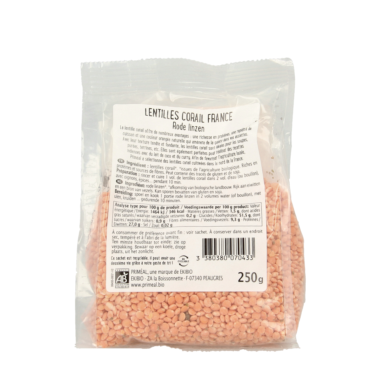 Primeal Rode linzen bio 250.00 Gram