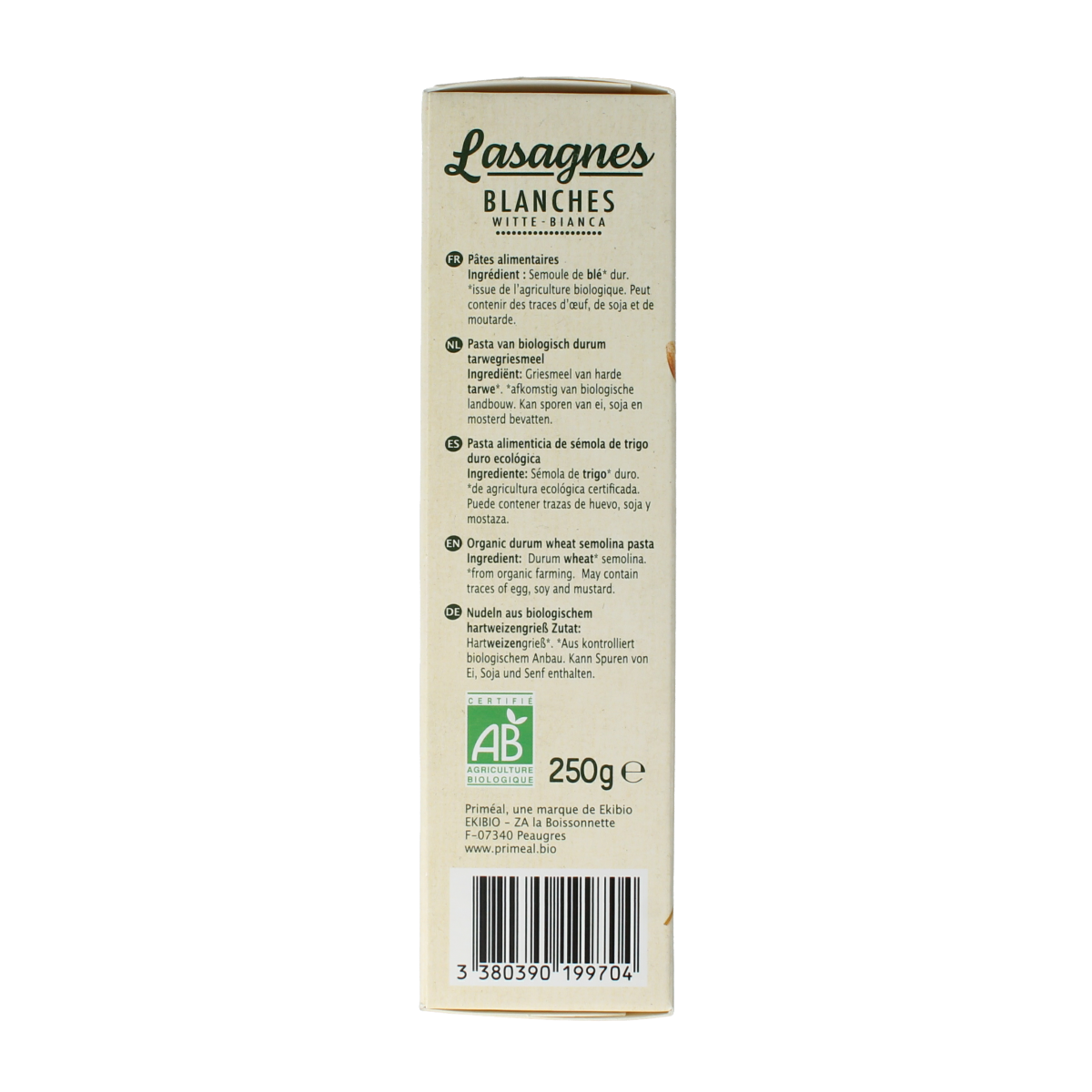 Primeal Witte lasagne bio 250.00 Gram