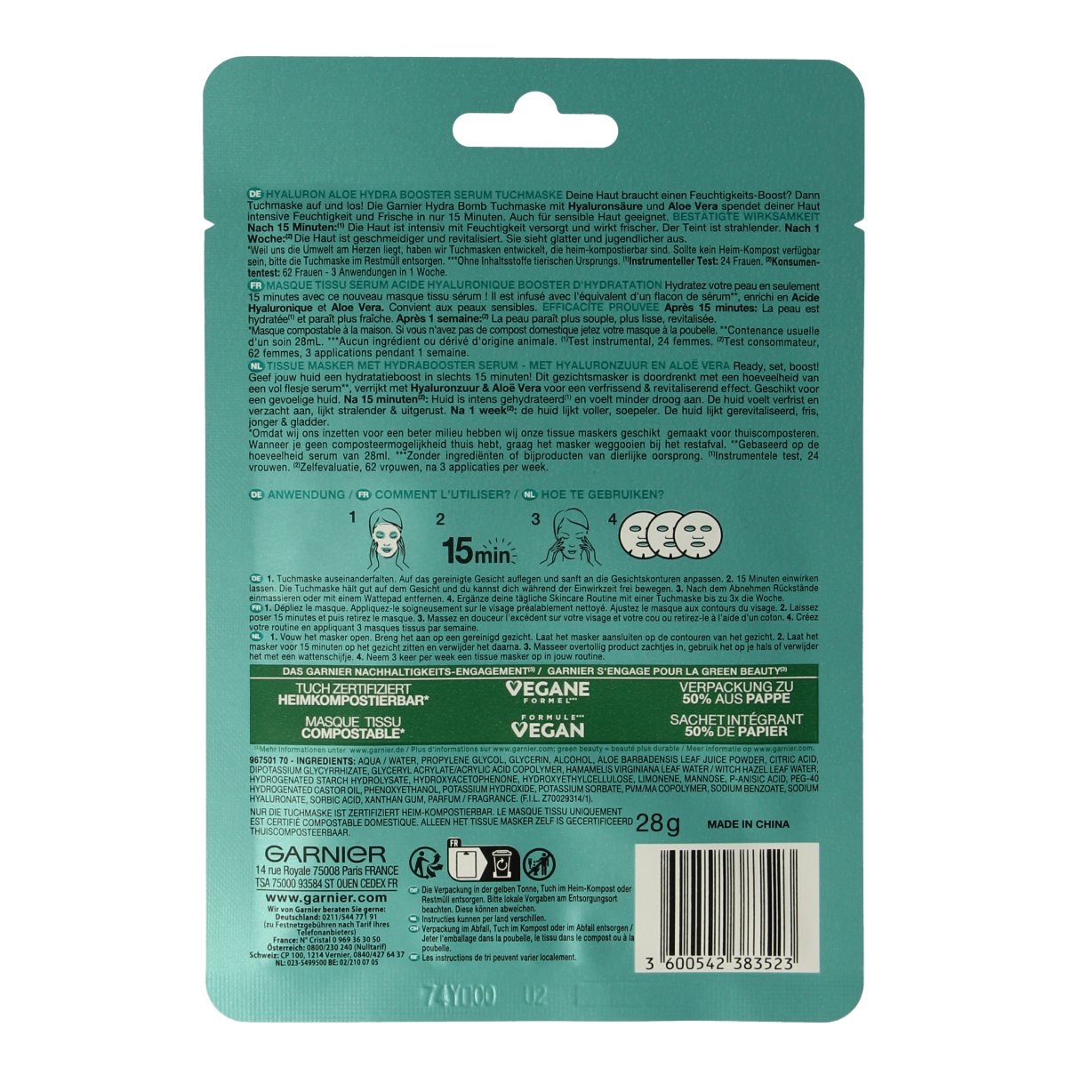 Garnier Skinact hydraterende bomb tissuemasker 1.00 Stuks