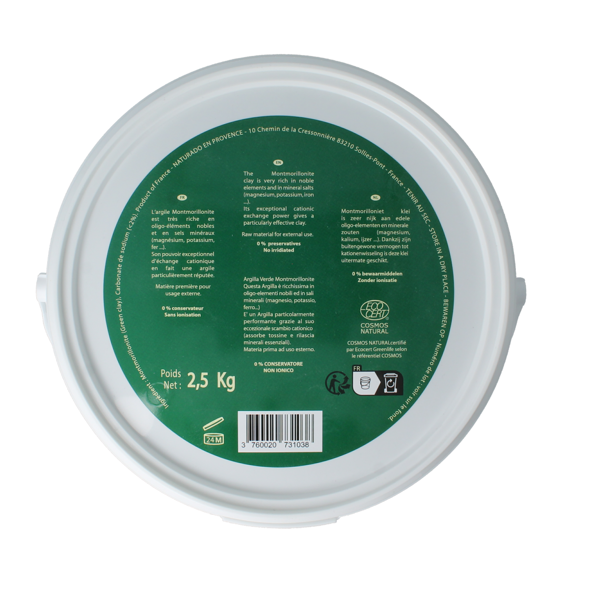 Naturado Groene klei montmorillon emmer 2500.00 Gram