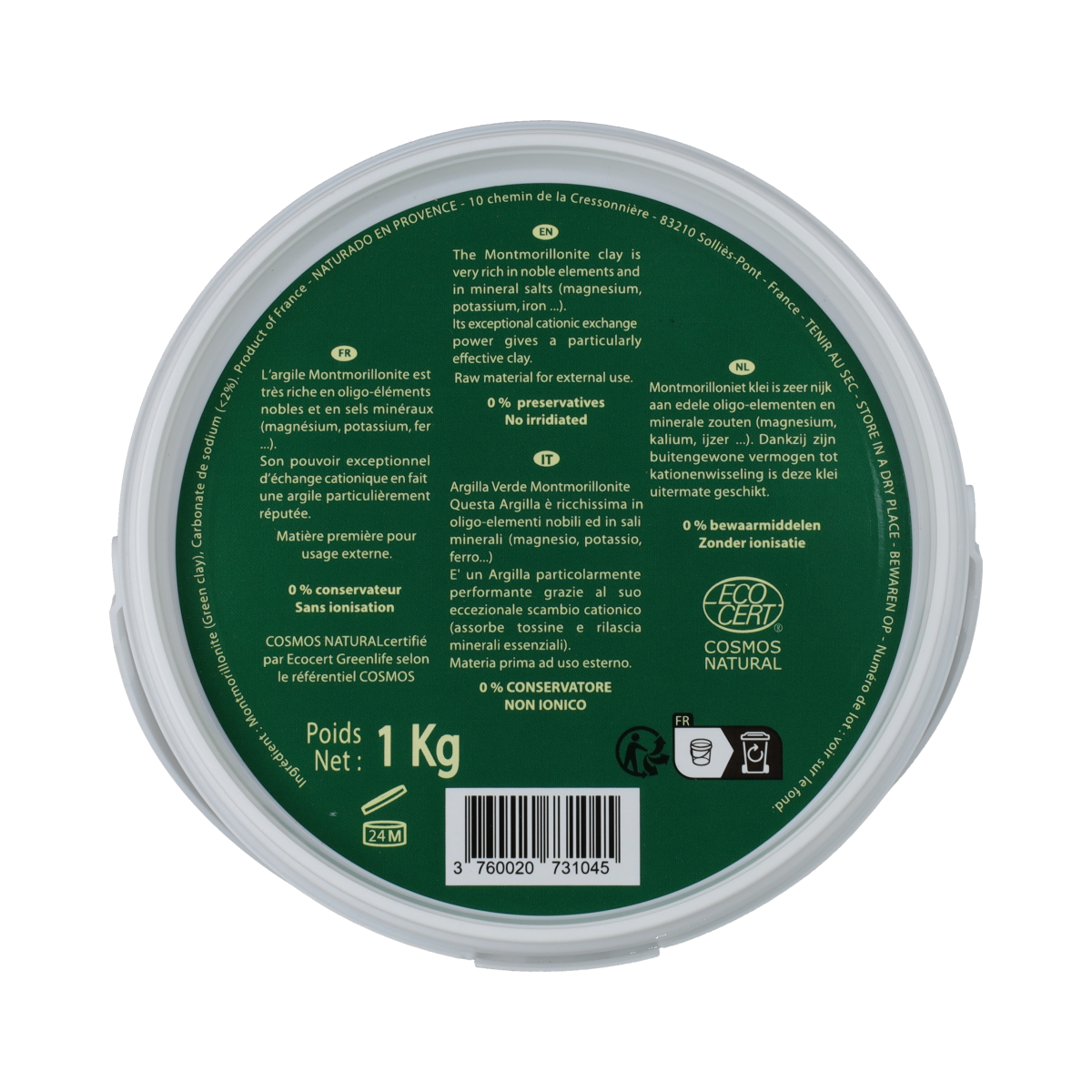 Naturado Groene klei montmorillon emmer 1.00 Kilogram