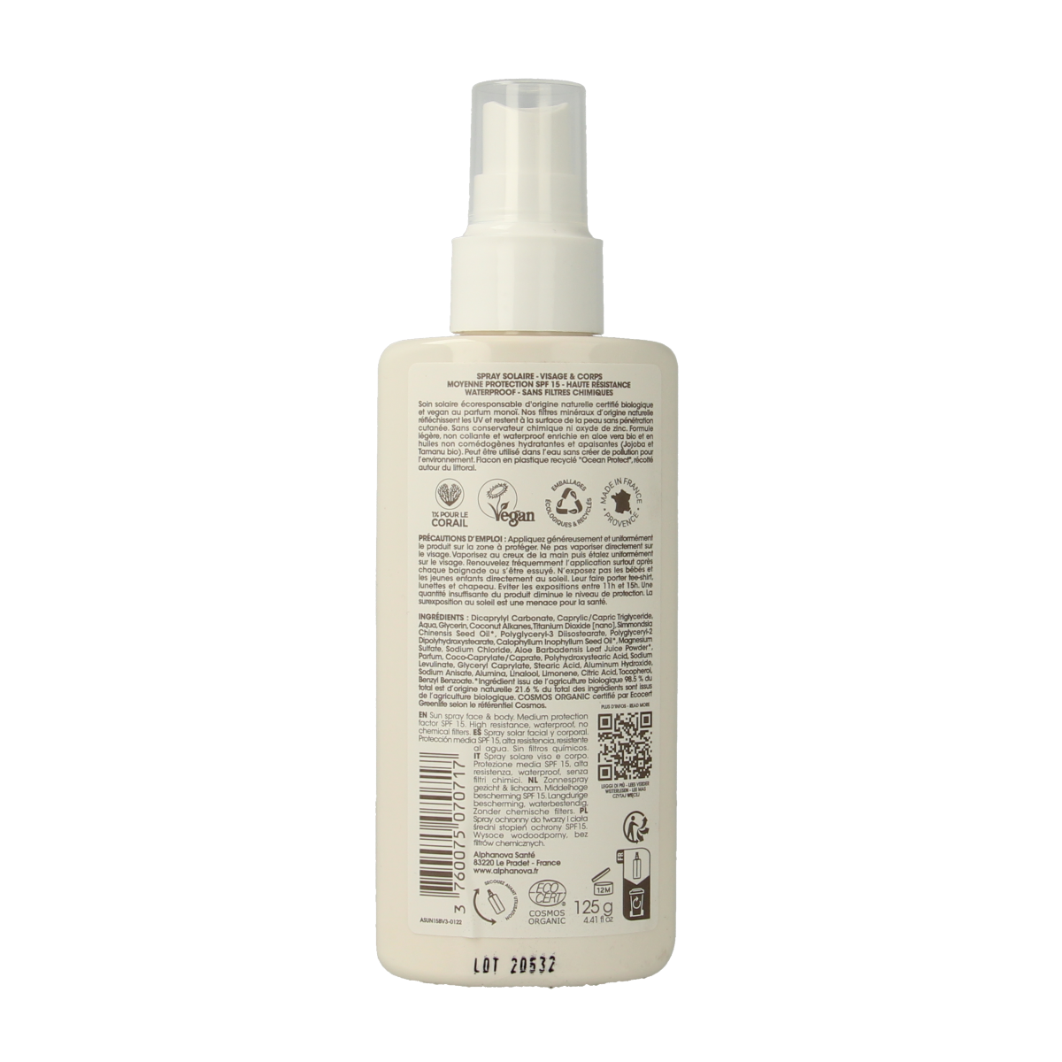Alphanova Sun Sun bio spray SPF15 vegan 125.00 Milliliter