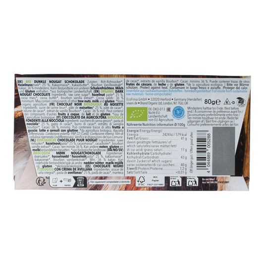 Vivani Chocolade puur nougat gianduja 80.00 Gram