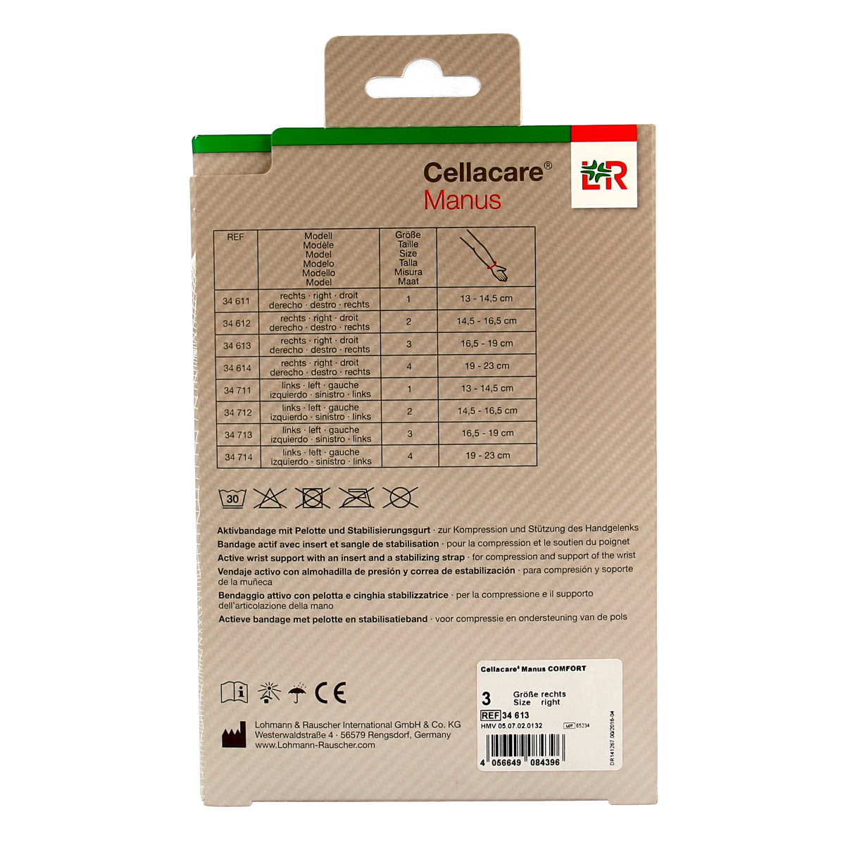 Cellacare Manus comfort polsbandage rechts maat 3 1.00 Stuks