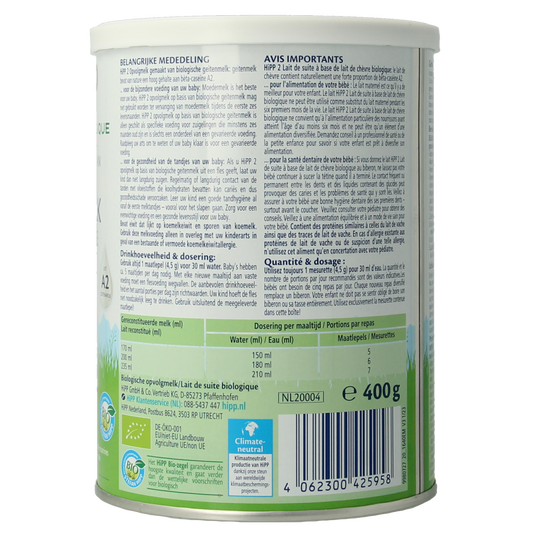 Hipp 2 Biologische opvolgmelk op basis van geitenmelk 400.00 Gram