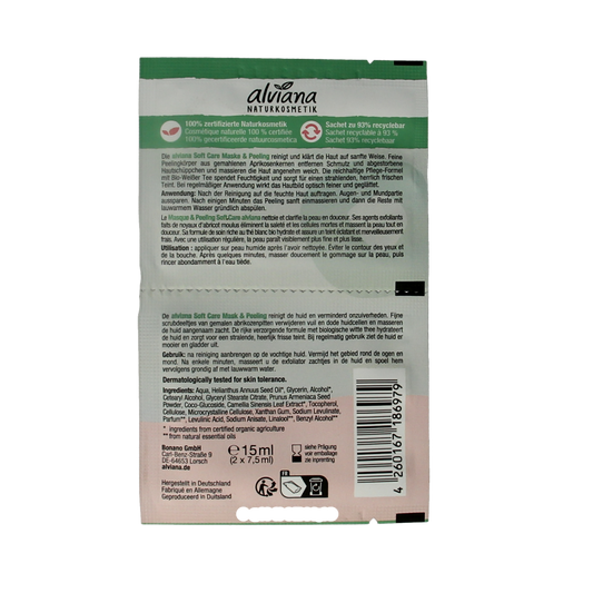 Alviana Soft care mask & peeling met biologisch witte thee 2.00 Stuks