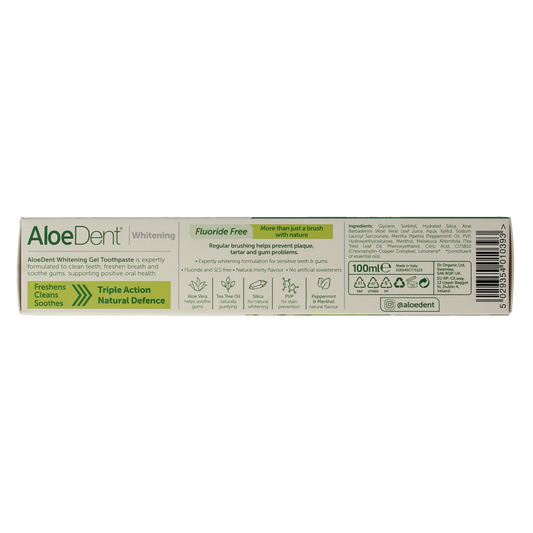 Aloe Dent Tandpasta aloe vera whitening fluor free 100.00 Milliliter