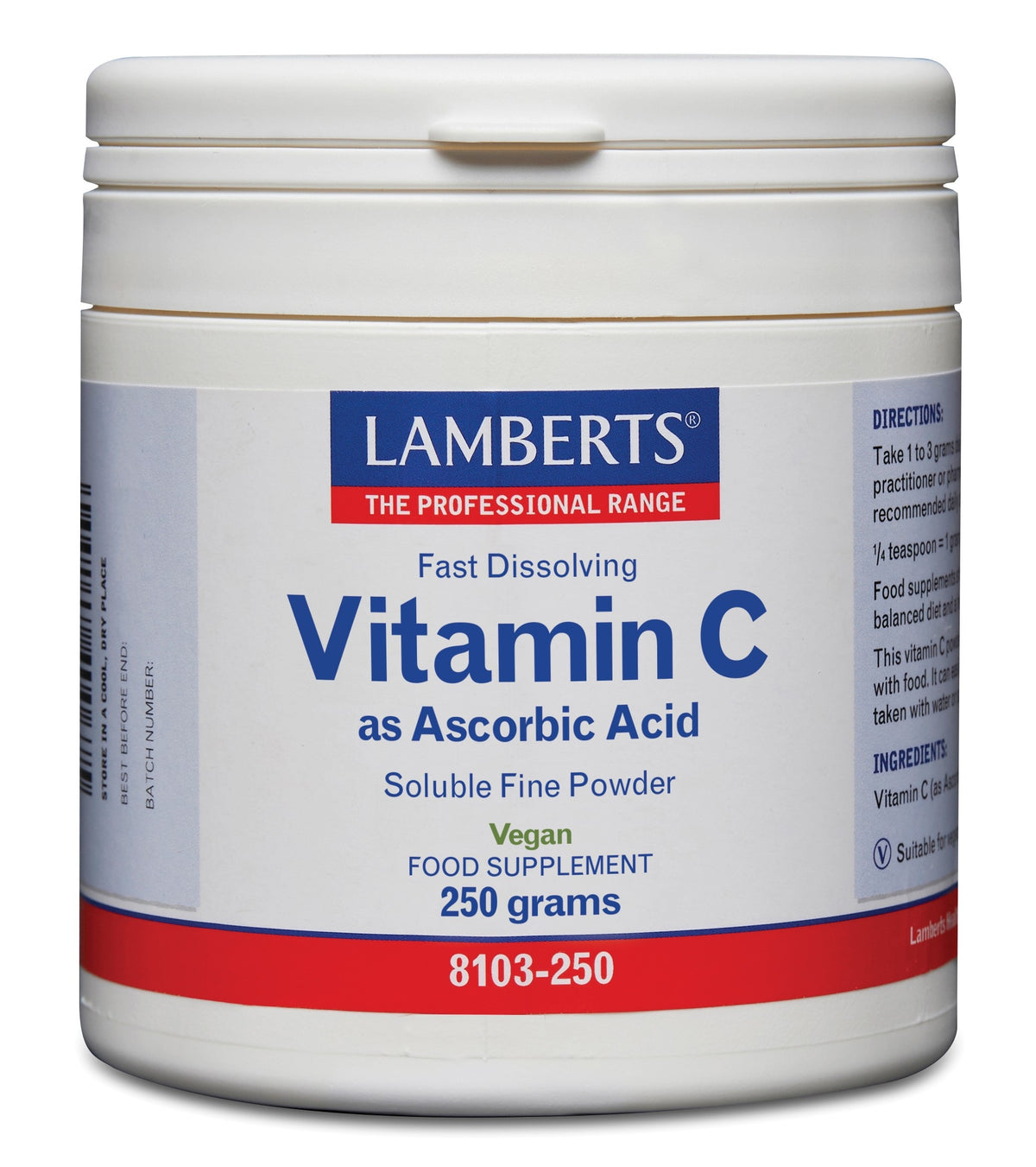 Lamberts Vitamine C (ascorbinezuur) poeder 250.00 Gram