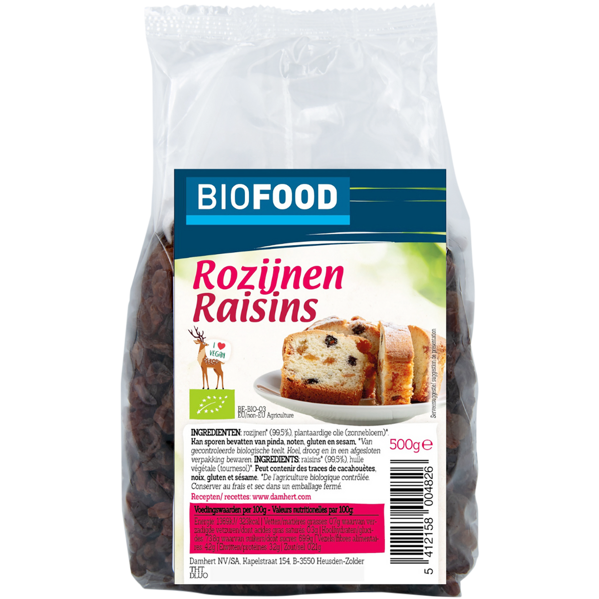 Damhert Rozijnen bio 500.00 Gram