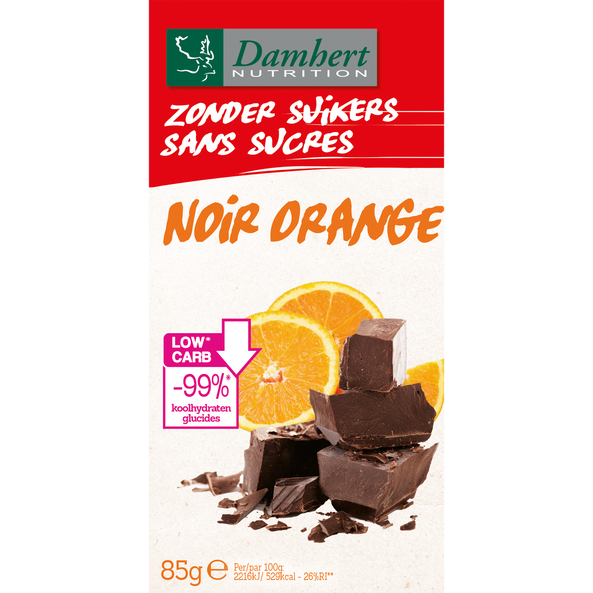 Damhert Chocoladetablet puur/sinaas 85.00 Gram