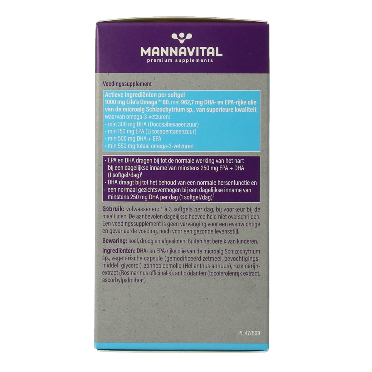 Mannavital Omega-3 algenolie platinum 60.00 Softgels
