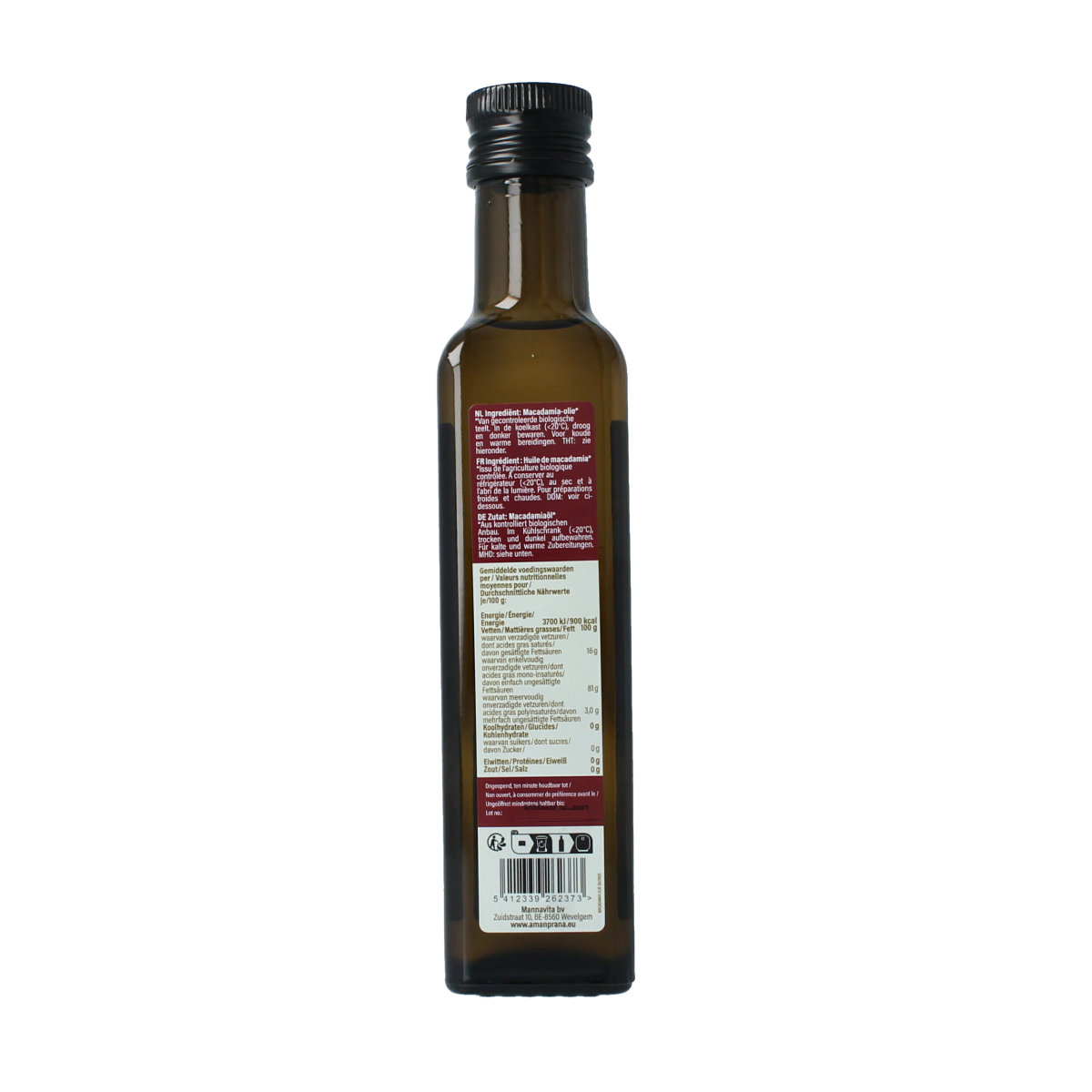 Amanprana Macadamia olie bio 250.00 Milliliter