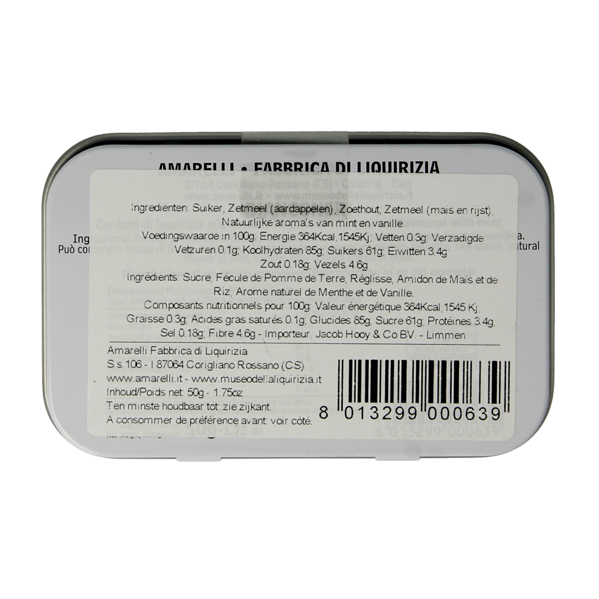 Amarelli Laurierdrop blikje pepermunt wit 50.00 Gram