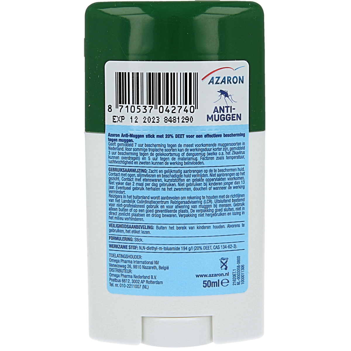 Azaron Anti muggen 20% deet stick 50.00 Milliliter