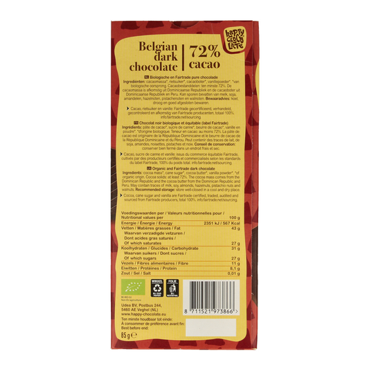 Happy Chocolate Puur 72% bio 85.00 Gram