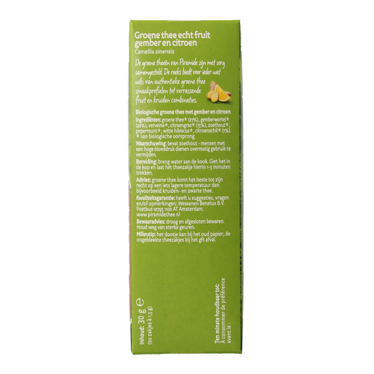 Piramide Groene thee met gember en citroen bio 20.00 Zakjes