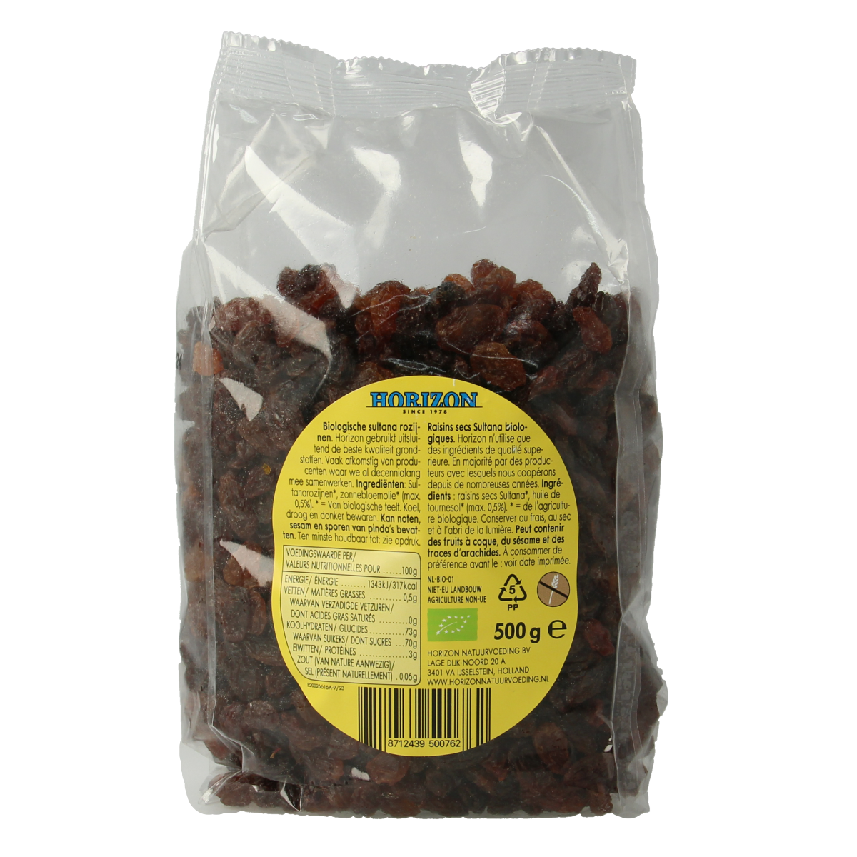 Horizon Rozijnen sultana bio 500.00 Gram