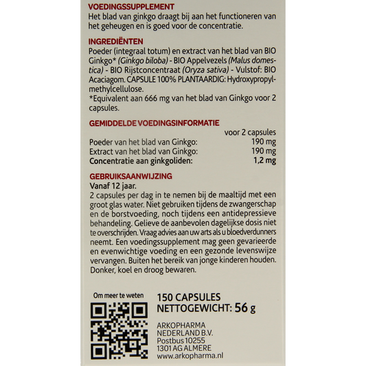 Arkocaps Ginkgo bio 150.00 Capsules