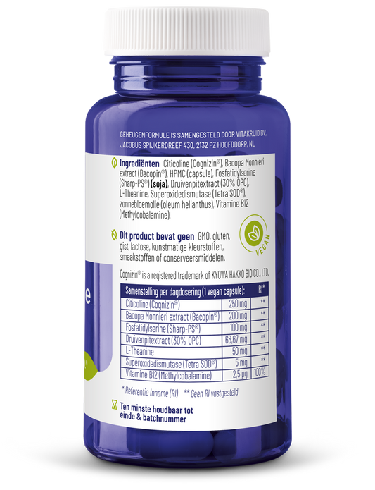 Vitakruid Geheugenformule oa Bacopa monnieri Citicoline OPC 60.00 Vegetarische capsules