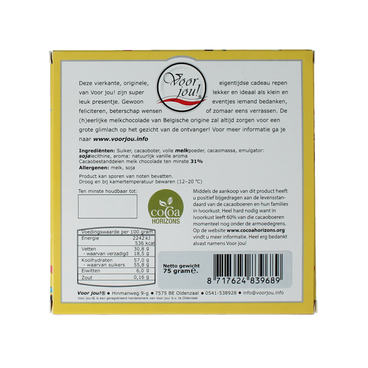 Voor Jou! Tablet hoera 50 jaar 75.00 Gram
