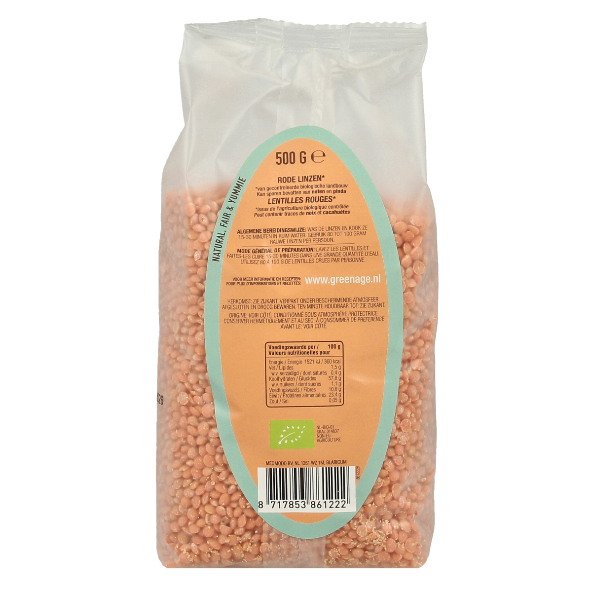 Greenage Rode linzen bio 500.00 Gram