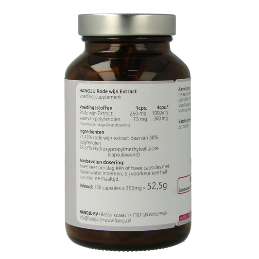 Hanoju Rode wijn extract 250mg 150.00 Vegetarische capsules
