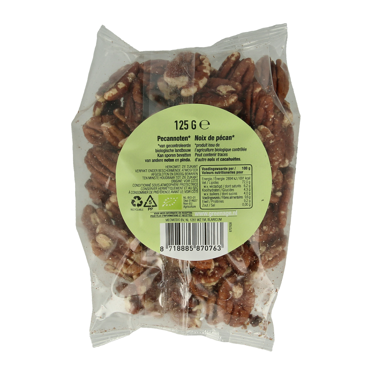 Greenage Pecannoten raw bio 125.00 Gram