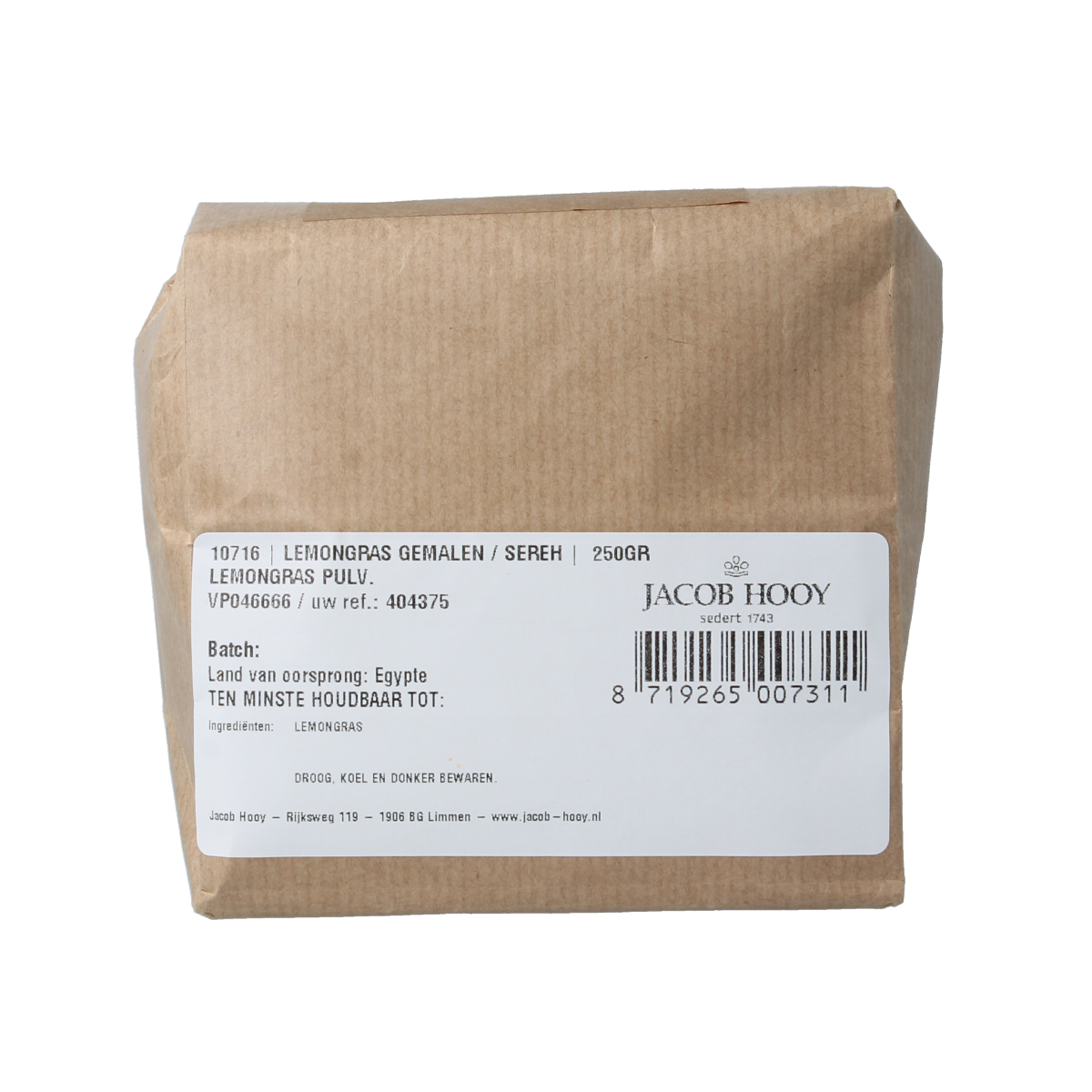 Jacob Hooy Lemongrass gemalen / sereh 250.00 Gram