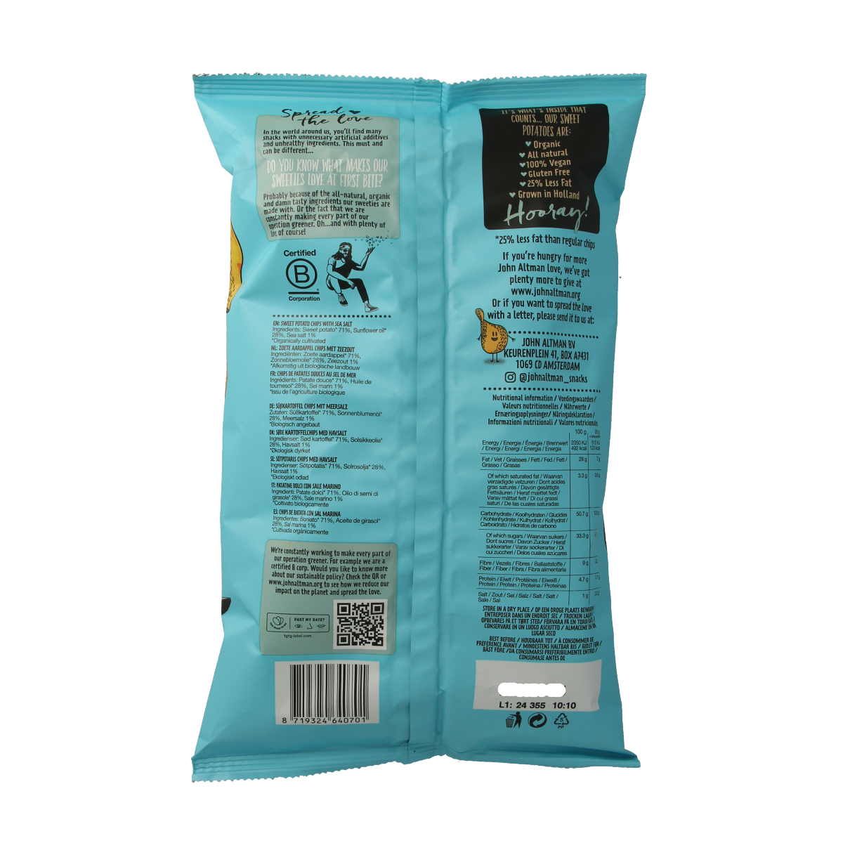 John Altman Zoete aardappel chips sea salt bio 90.00 Gram