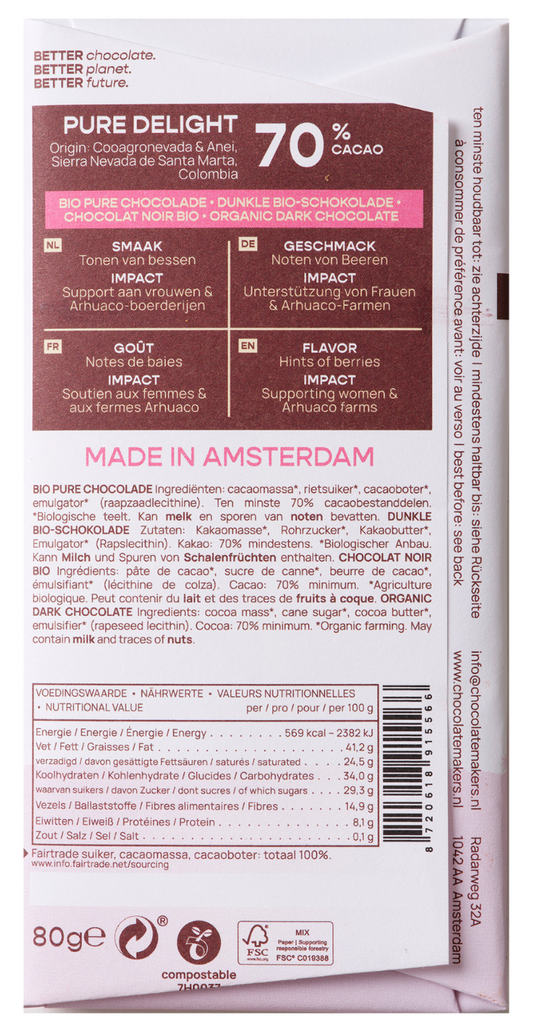 Chocolatemakers Pure delight 70% puur bio 80.00 Gram