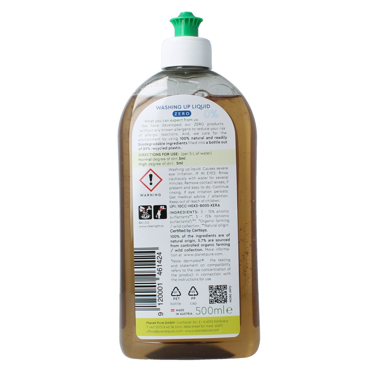 Planet Pure Afwasmiddel 0% zero 500.00 Milliliter