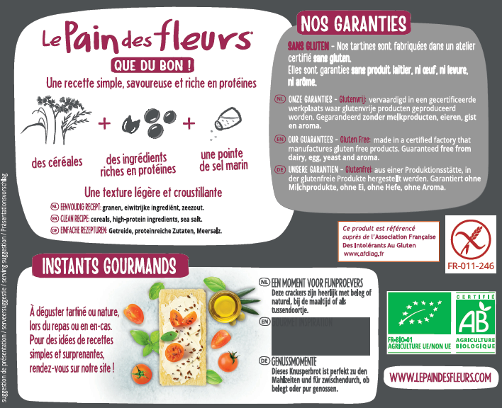 Pain Des Fleurs Krokante crackers proteine glutenvrij bio 150.00 Gram