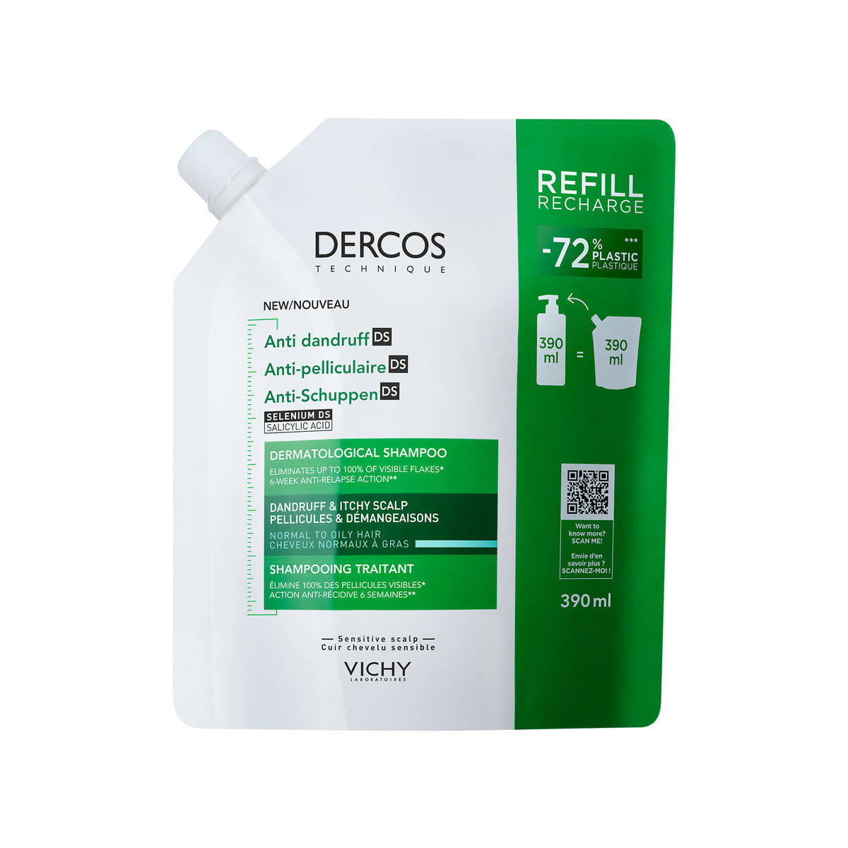 Vichy Dercos anti-roos shampoo normaal/vet haar navul 390.00 Milliliter