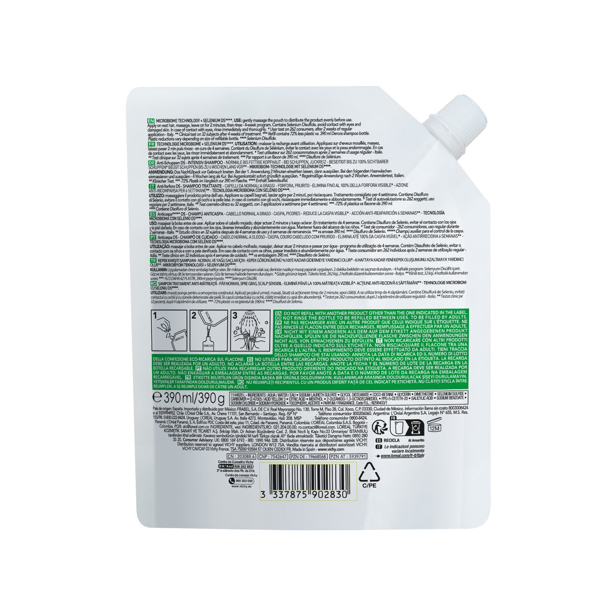 Vichy Dercos anti-roos shampoo normaal/vet haar navul 390.00 Milliliter