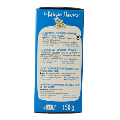 Pain Des Fleurs Krokante crackers boekweit zoutloos glutenvrij bio 150 Gram