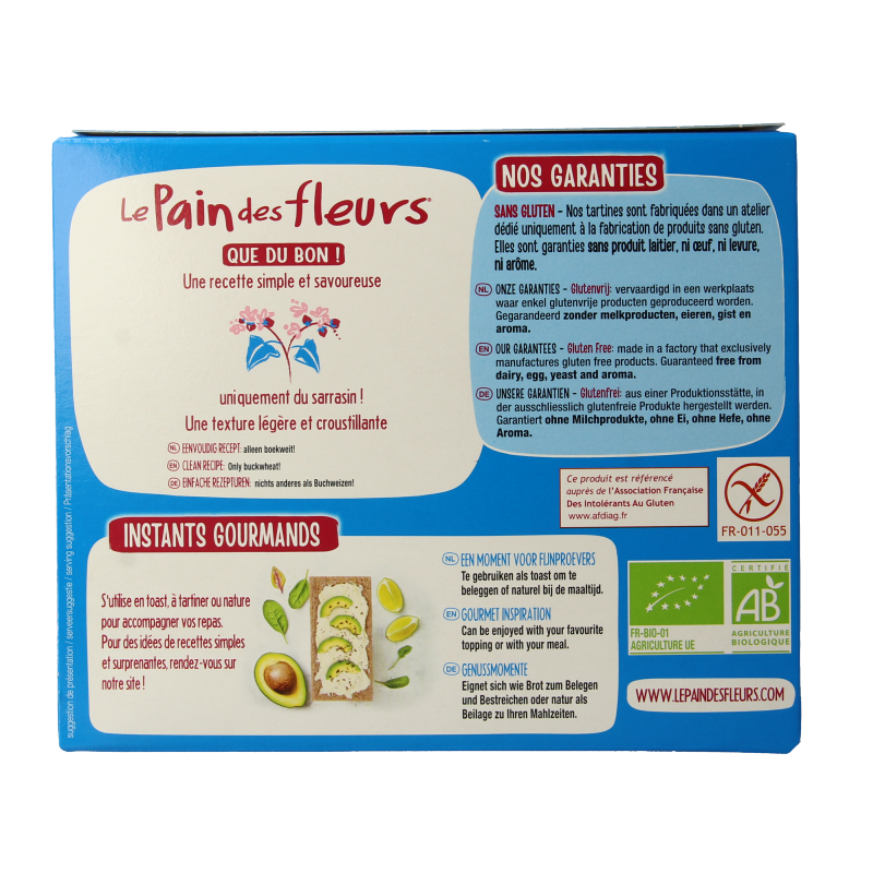 Pain Des Fleurs Krokante crackers boekweit zoutloos glutenvrij bio 150 Gram