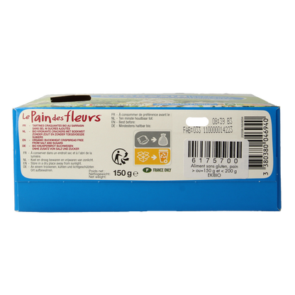 Pain Des Fleurs Krokante crackers boekweit zoutloos glutenvrij bio 150 Gram