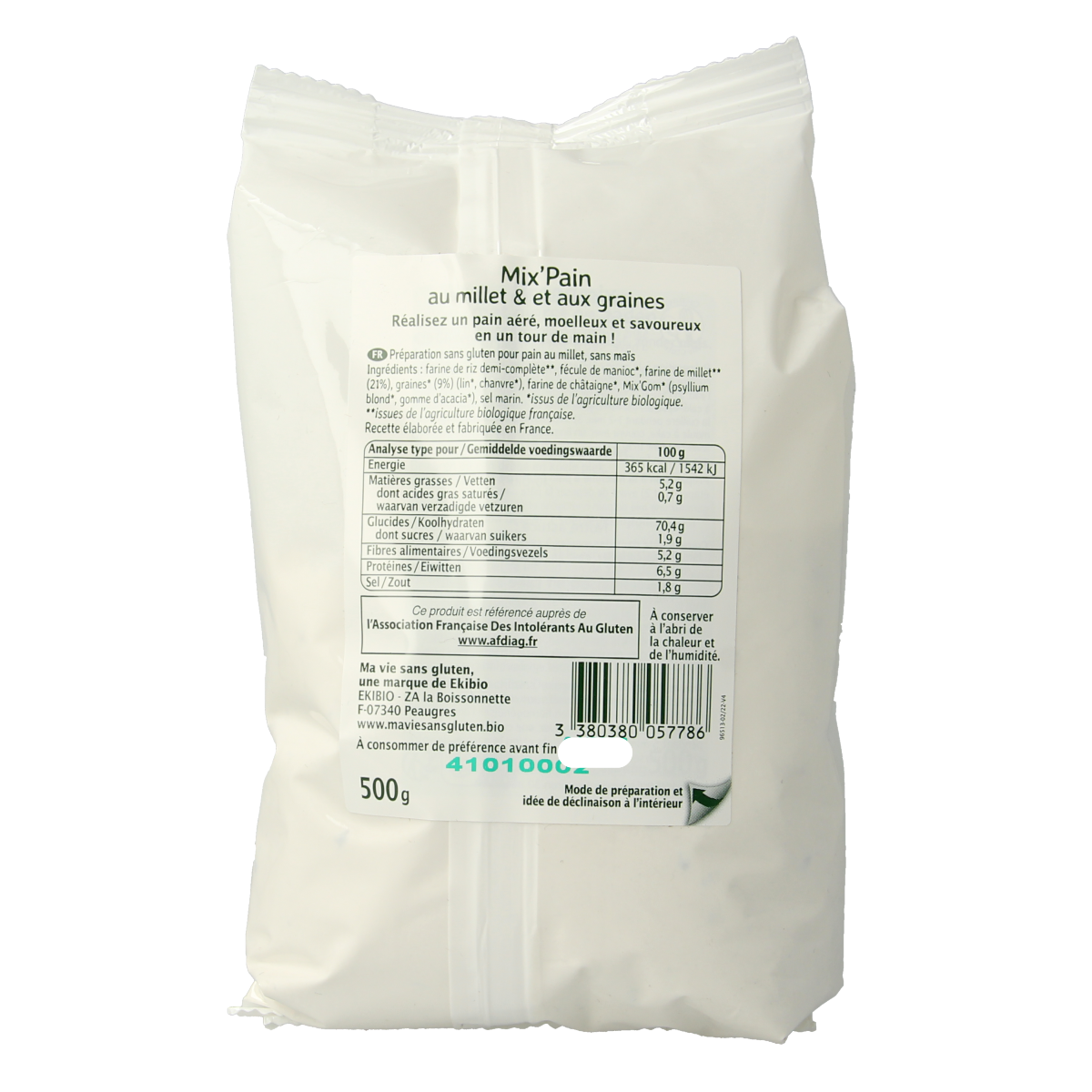 Ma Vie Sans Broodmeel met gierst en zaden glutenvrij bio 500.00 Gram