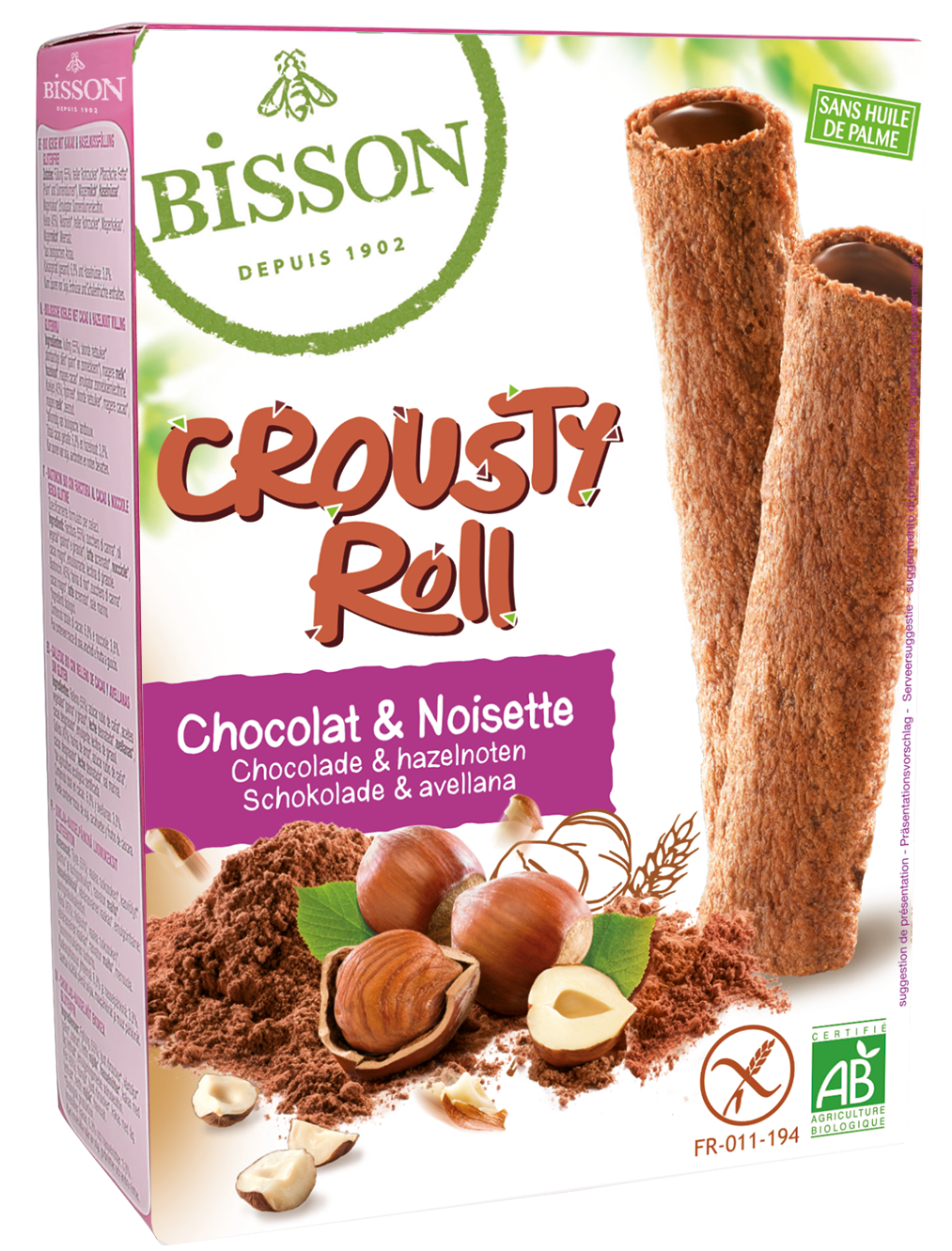 Bisson Crousty roll choco hazelnoot bio 125.00 Gram