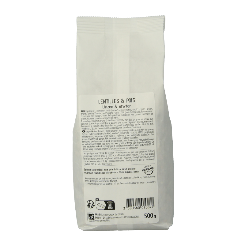 Primeal Linzen- en kikkererwtenmix bio 500 Gram