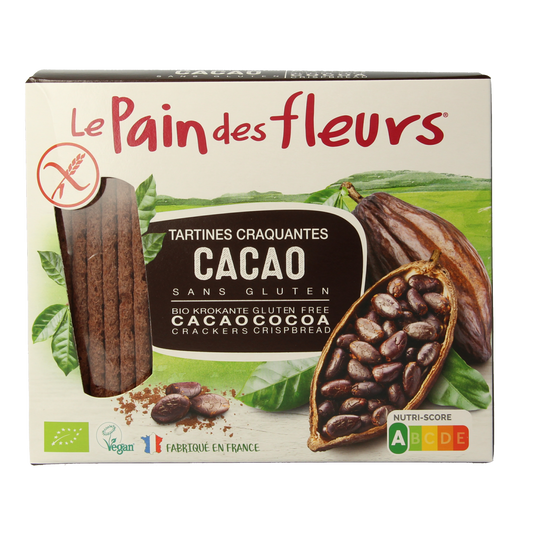 Pain Des Fleurs Krokante crackers cacao glutenvrij bio 160.00 Gram