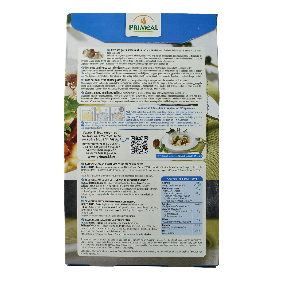Primeal Tortellini eekhoorntjesbrood bio 250.00 Gram