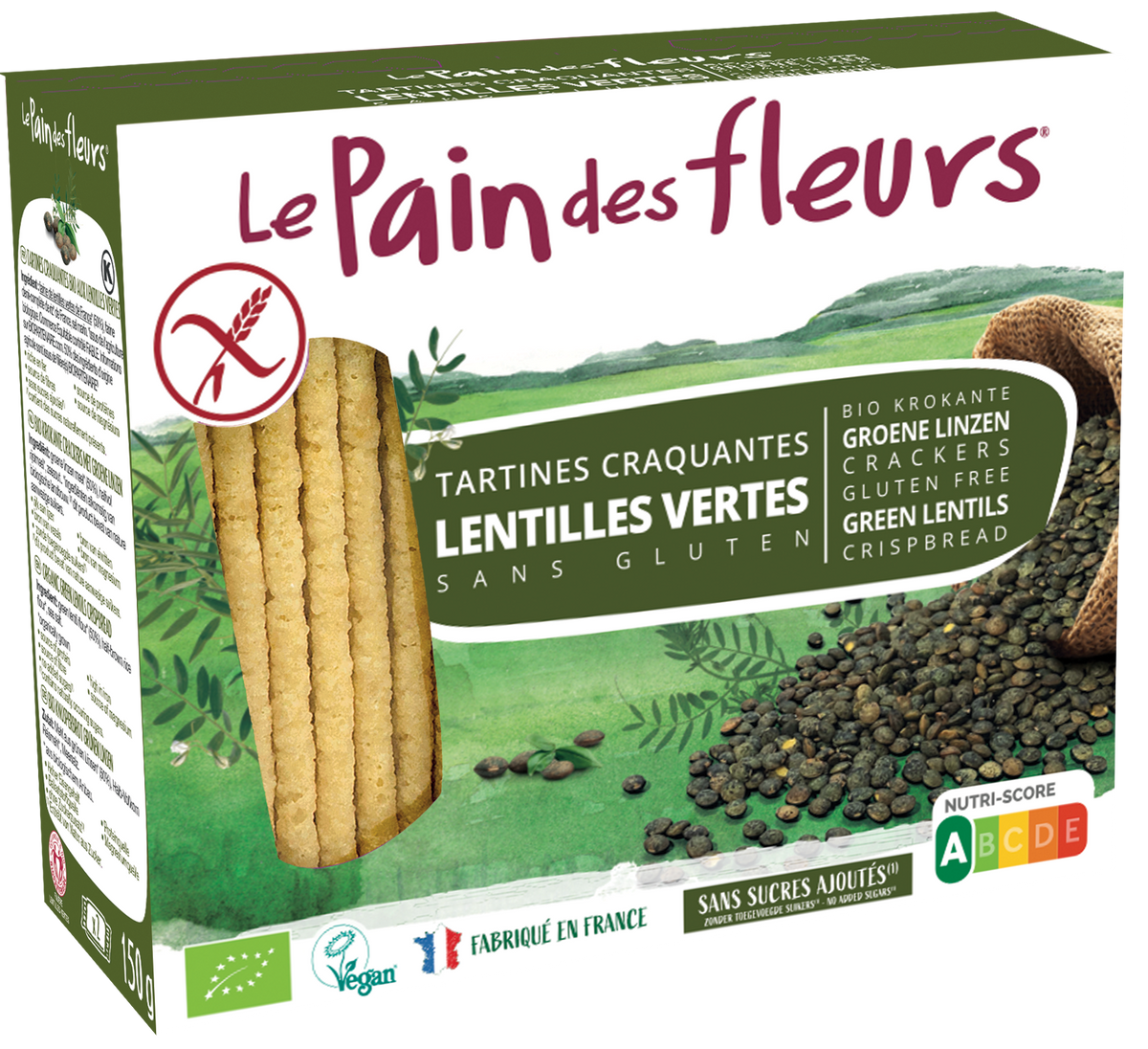 Pain Des Fleurs Krokante crackers groene linzen glutenvrij bio 150.00 Gram
