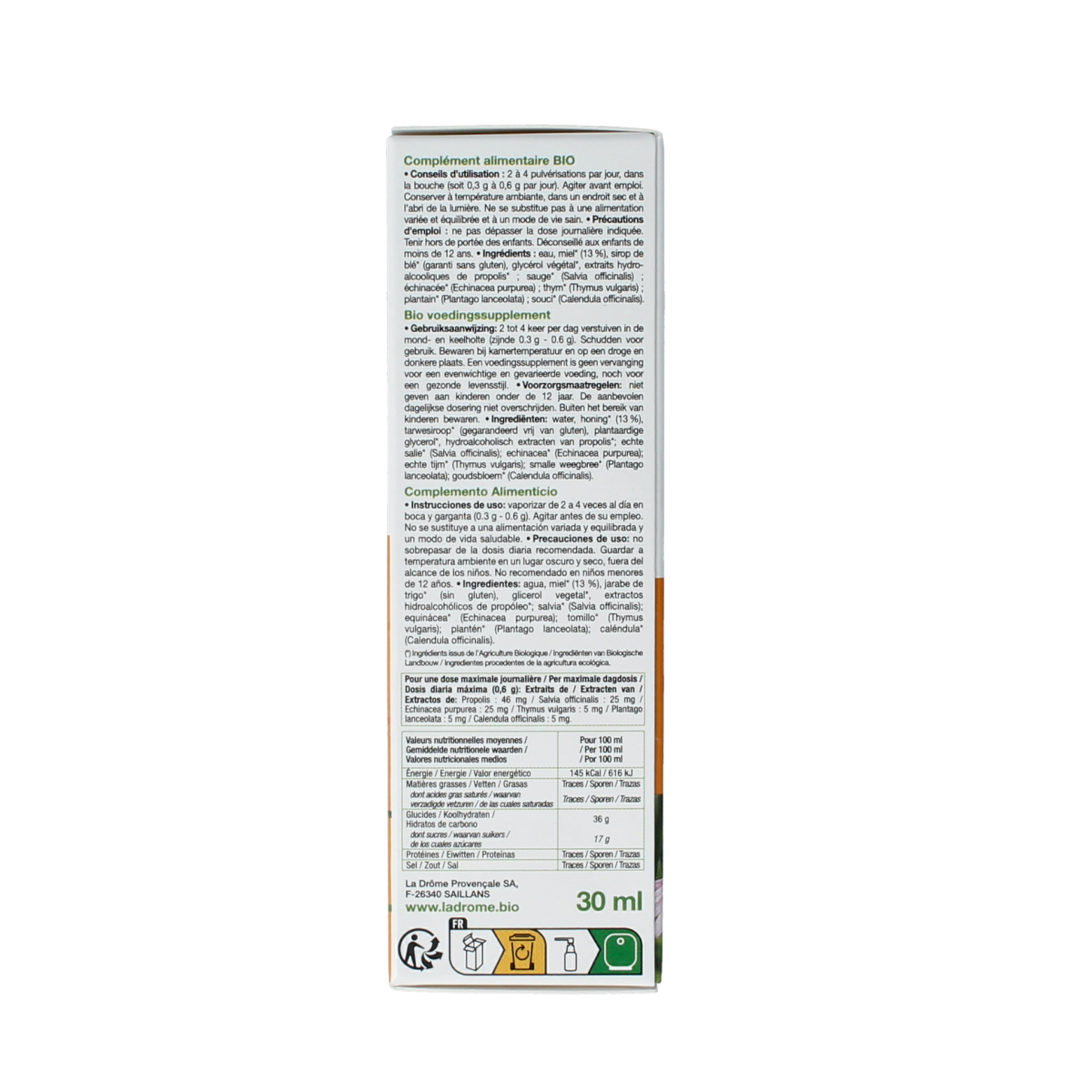 Ladrome Propolis keel- en mondspray bio 30.00 Milliliter