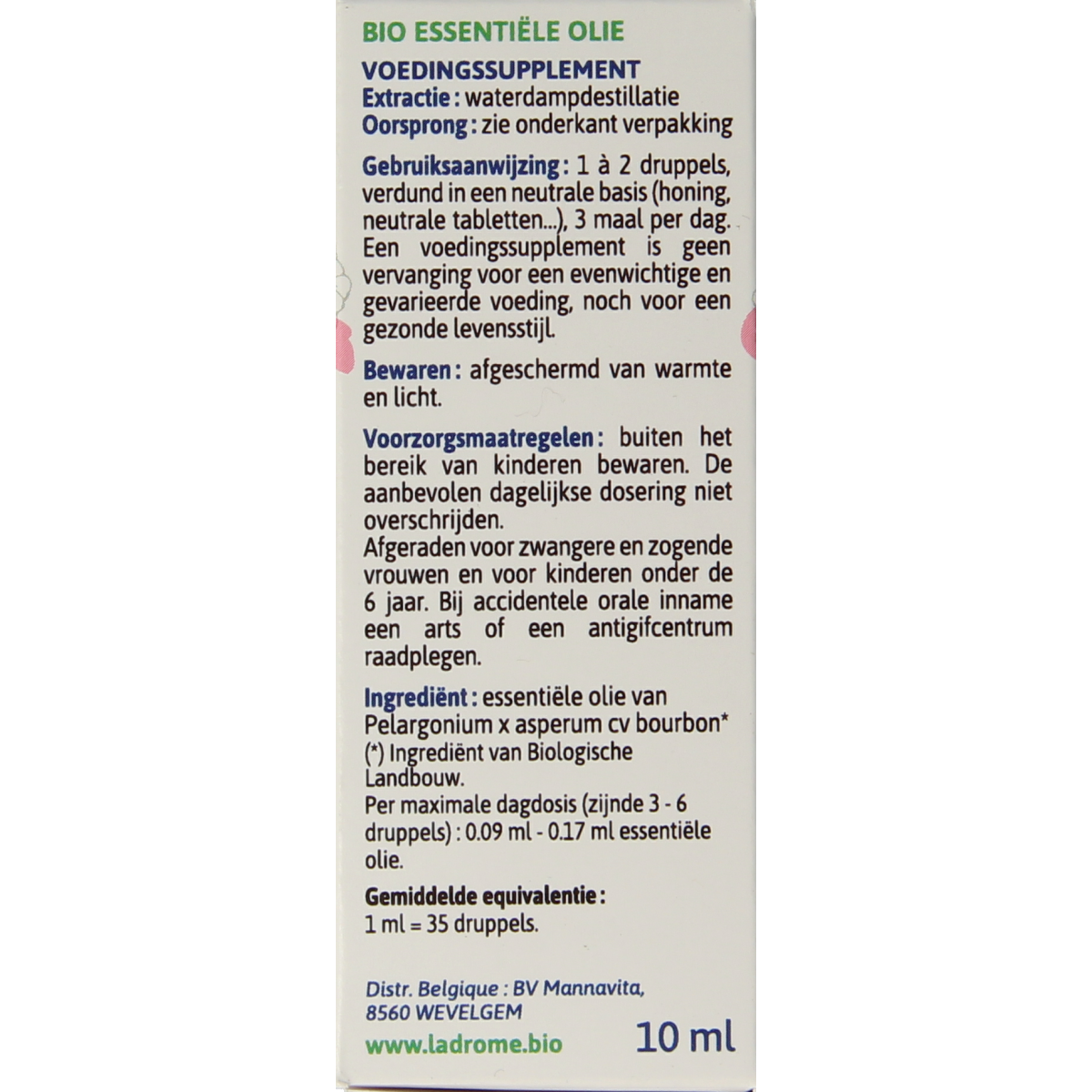 Ladrome Roos geranium olie bio 10.00 Milliliter