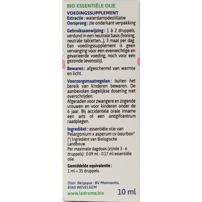 Ladrome Roos geranium olie bio 10.00 Milliliter