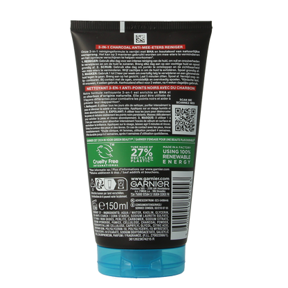 Garnier SkinActive  pure active 3-in-1 charcoal reiniging 150.00 Milliliter