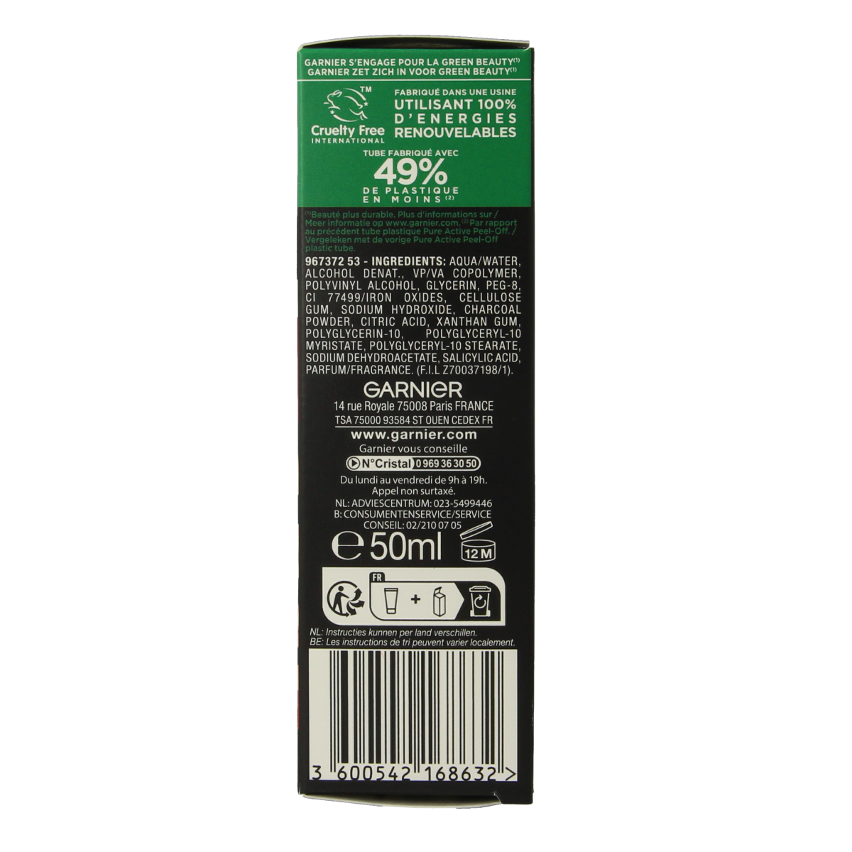 Garnier Pure active peel-off masker charcoal 50.00 Milliliter