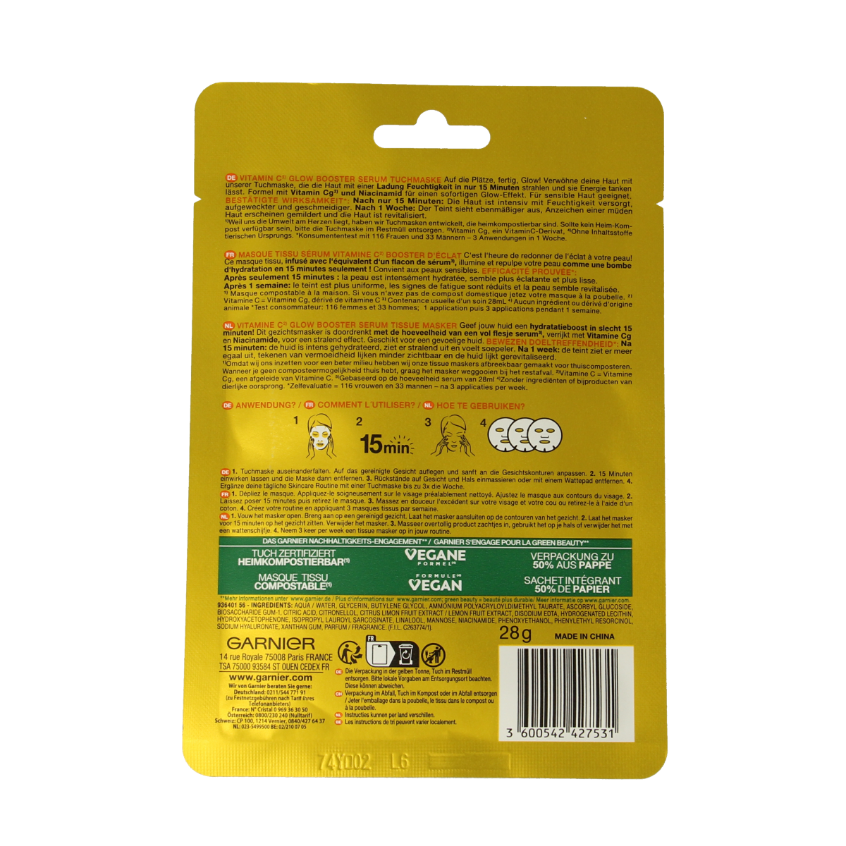 Garnier SkinActive vitamine C sheet mask 28.00 Gram